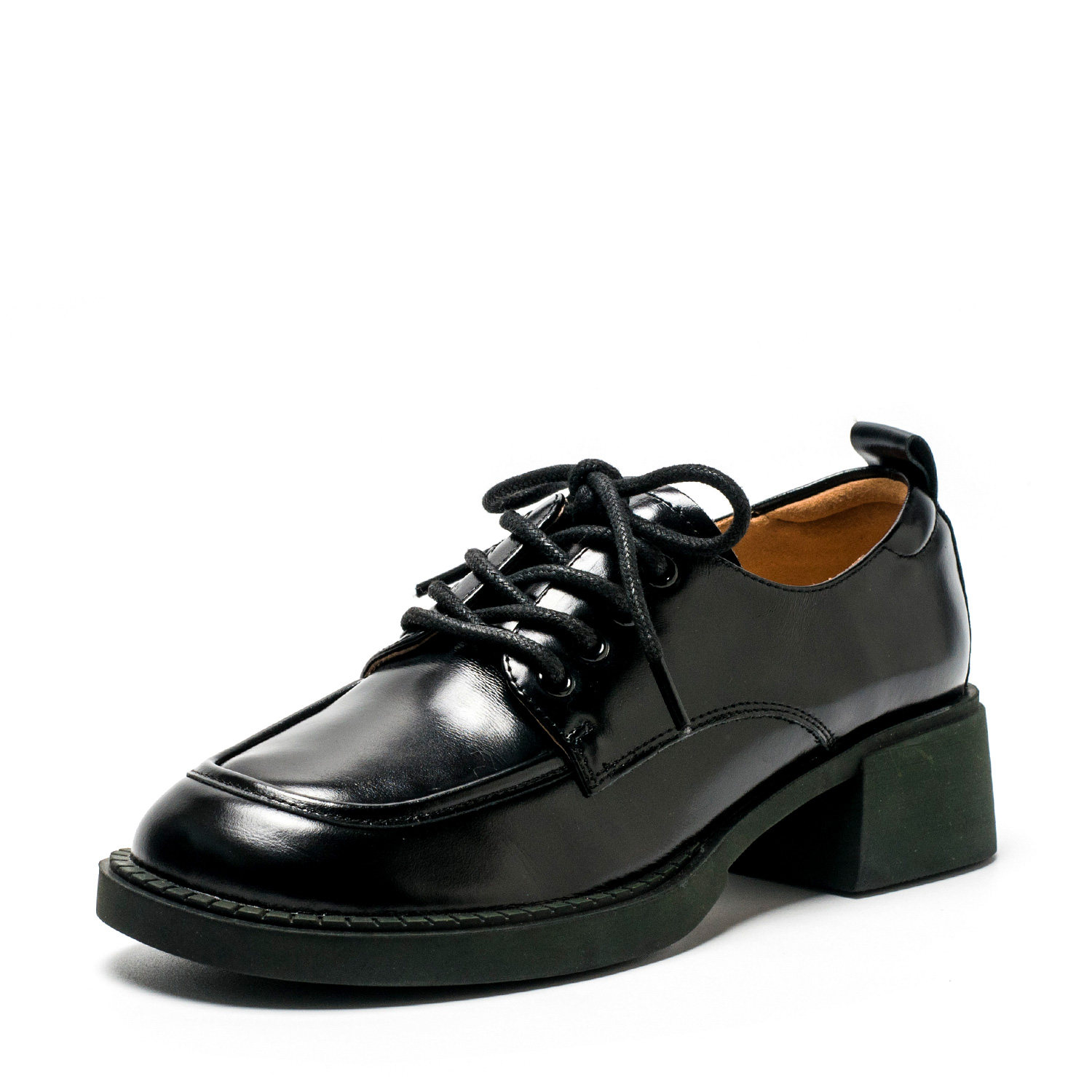 真皮单鞋女秋深口鞋子黑色牛皮圆头绑带中粗跟休闲舒适SS23112199