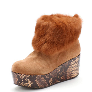 真皮短靴子女冬兔毛毛皮草羊猄厚底松糕水台拉链高坡跟SS24S78621