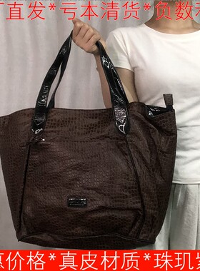 真皮包包女单间包大容量旅行深棕色牛皮鳄鱼纹理方形包SSA2HF0242