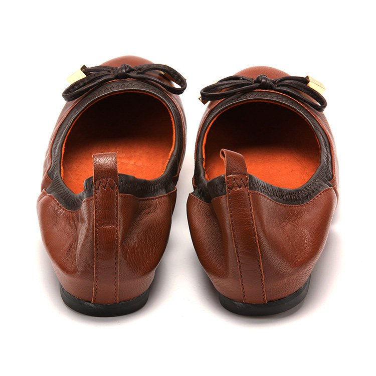 SHEEPSKIN SINGLE SHOES WOMENS SPRING AND AUTUMN LEATHER SHOES MOM ROUND TOE FLAT HEEL BOW BALLET ELASTIC KL33S10902