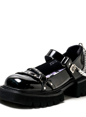 40码大码真皮玛丽珍鞋子黑色牛皮单鞋女方头厚底中粗跟MD33111D31