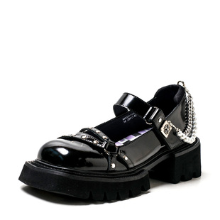 40码大码真皮玛丽珍鞋子黑色牛皮单鞋女方头厚底中粗跟MD33111D31