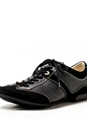 撤柜40码男士真皮休闲鞋子黑色牛皮拼接绑带复古欧美风BA17617450