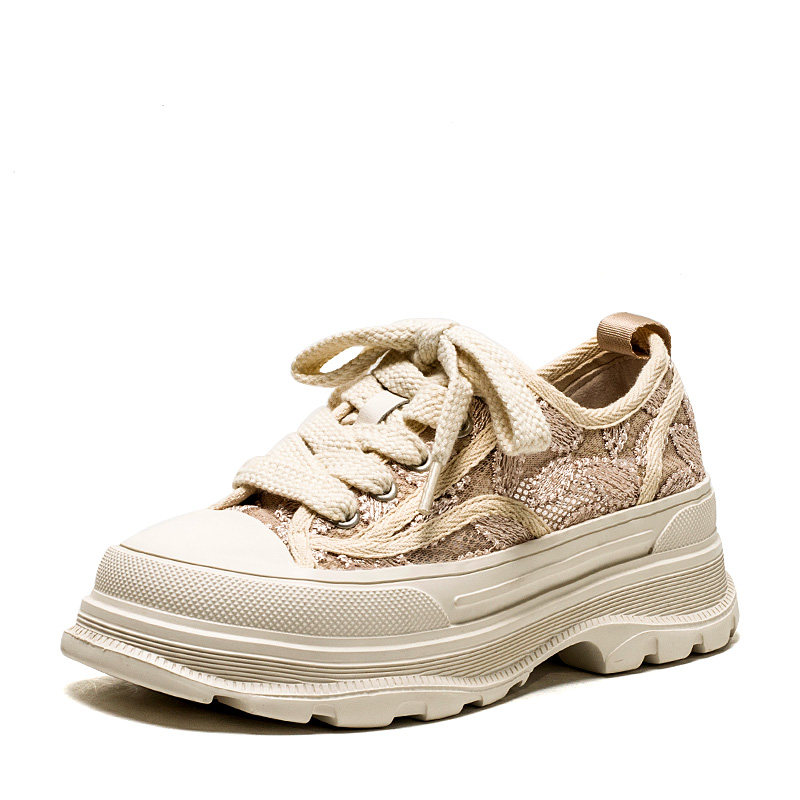 大码真皮休闲鞋子女圆头厚底水台中跟单鞋绑带网布夏薄SF23112405