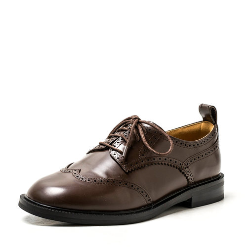 真皮深口单鞋女春秋英伦布洛克牛津鞋子圆头绑定低粗跟SS33112054