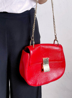 真皮包包女新娘结婚红色牛皮小猪包手提翻盖金属扣FB62210004-30