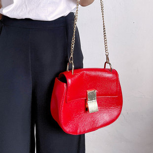 真皮包包女新娘结婚红色牛皮小猪包手提翻盖金属扣FB62210004-30