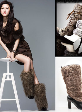 加绒棉靴真皮长靴子女冬牛皮拼接毛毛仿皮草高粗跟套筒SSA4SH0113