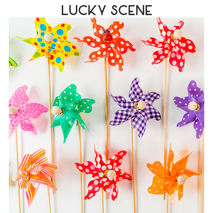 生日装饰风车七彩木杆