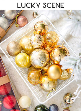 【吉祥道具】彩绘圣诞球手绘黑灰色装饰球吊球圣诞树金色透明雪花