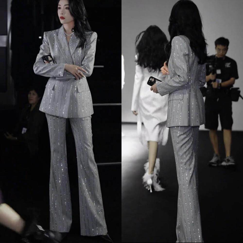 2025年新款秋季韩系气质百搭珠片西装外套时尚高腰显瘦长裤两件套,女装/女士精品,时尚套装,淘宝优惠券,粉丝福利购,淘宝优惠卷