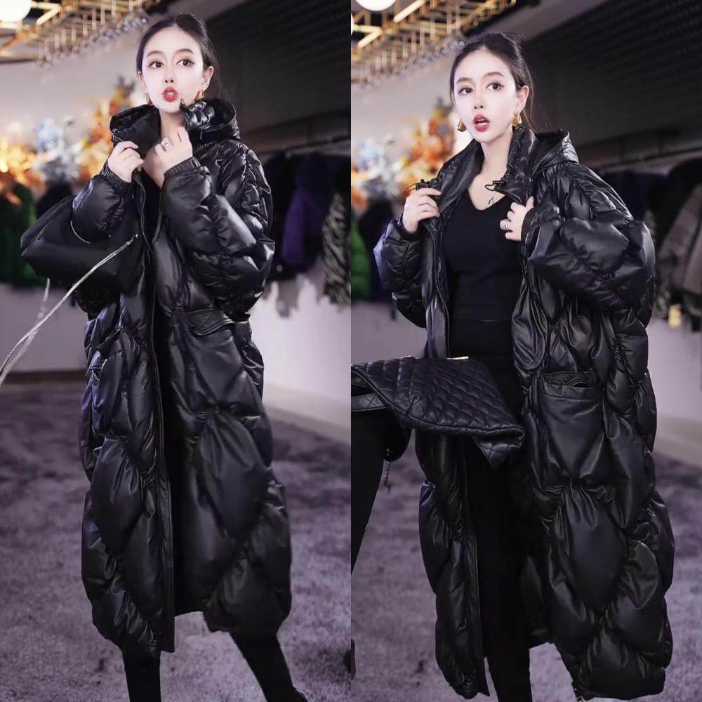2025新款冬季休闲加厚立领连帽女士长款时尚高充绒保暖黑色羽绒服