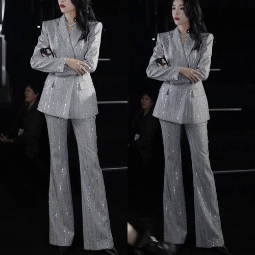 高级感珠片西装外套服饰两件套女