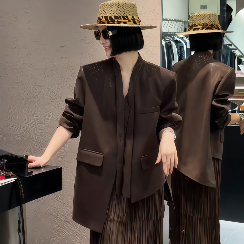 中长款纯色领结款西装外套女
