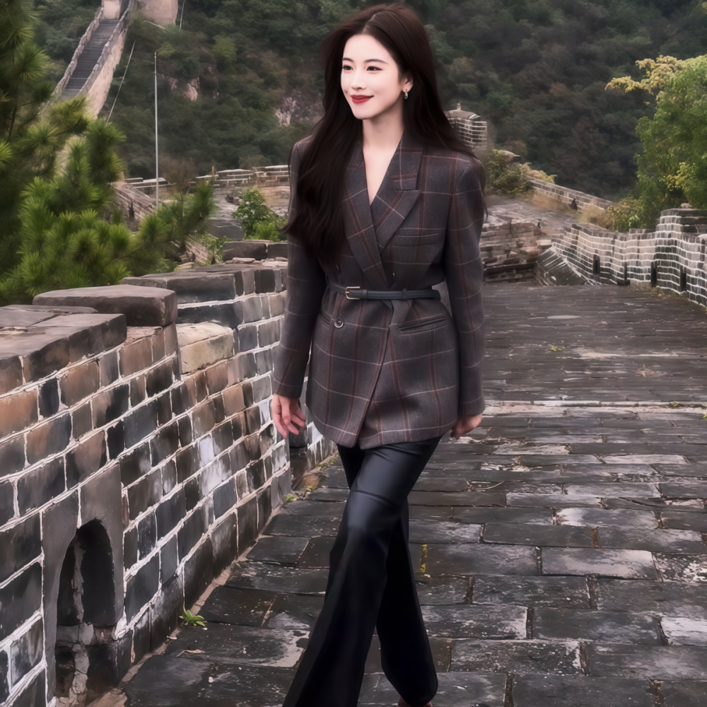 极简风高级感格子西装毛呢外套女