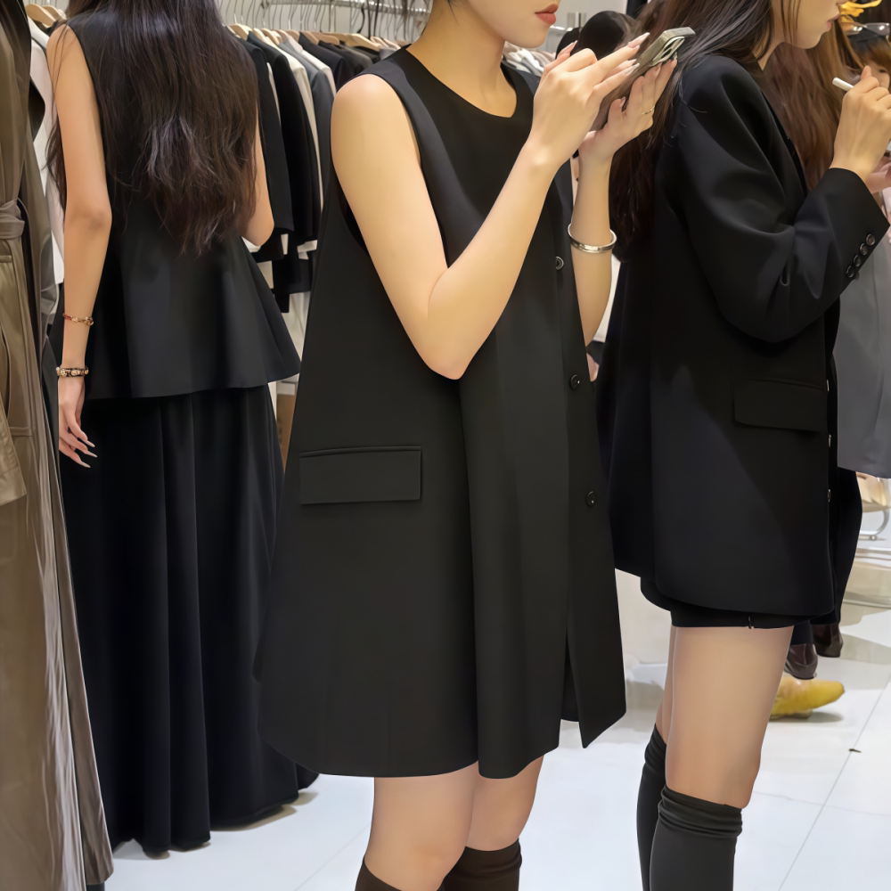 连衣裙女圆领百搭显瘦通勤西装裙