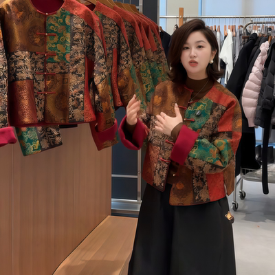 好看花色短款国风羽绒服外套女装