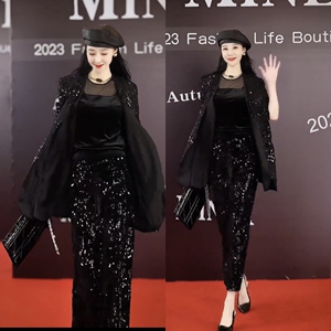2023法式新款早秋季搭配一整套轻奢时尚亮片西装外套半身裙套装裙