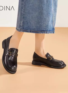 卡迪娜专柜正品2024春季新款羊皮乐福鞋圆头低跟休闲女鞋KS241819