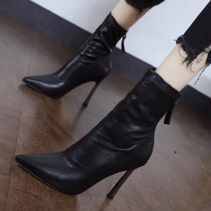 软皮靴子女2024秋冬季瘦瘦靴高跟