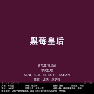 肯尼亚穆兰纳黑莓皇后AA TinyCoffee TOP水洗咖啡豆120g 包邮