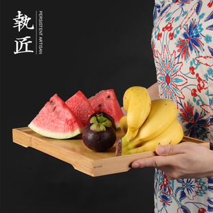天然竹制茶具收纳盘水果盘托盘承物盘餐点盘长方形茶盘北欧面包盘