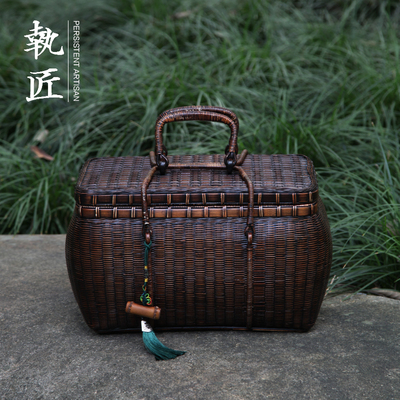 手工精品竹编茶箱茶具收纳箱