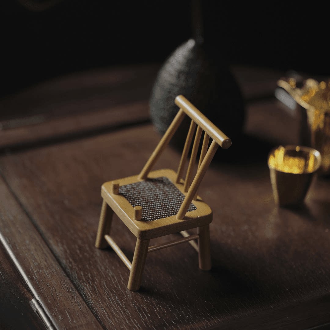 纯手工竹编迷你可爱小椅子手机支架创意茶杯托放首饰架文玩小竹椅