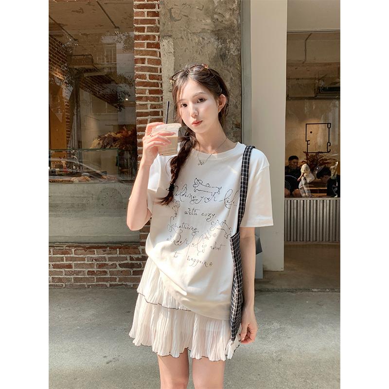 cozydays 复古印花字母短袖T恤女夏季新款宽松显瘦慵懒风休闲上衣