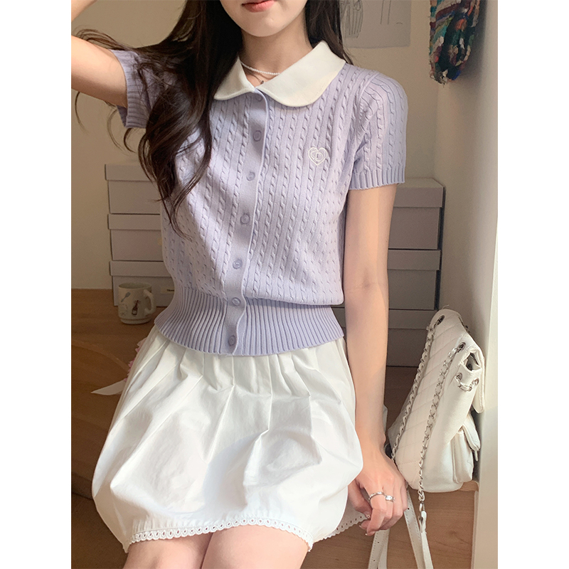 cozydays 学院风拼接polo领针织衫女夏季新款高级感休闲百搭上衣