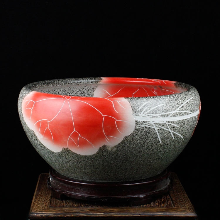 景德镇陶瓷器大金鱼缸水浅乌龟缸睡莲水仙荷花盆现代家居装饰摆件