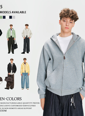 ANS420g美式重磅连帽复古卫衣男女春秋款拉链宽松上衣开衫外套潮