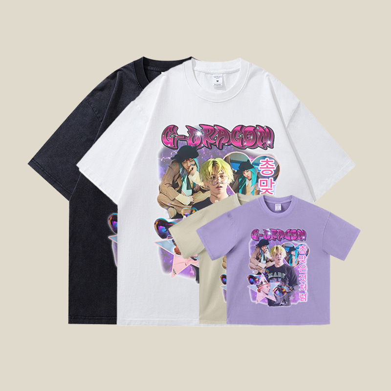 权志龙DG潮牌短袖男装休闲潮流时尚纯棉oversize圆领印花青年T恤