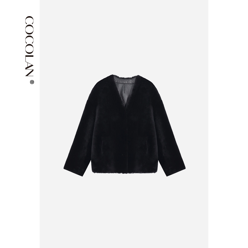 COCOLAN【黑松露】美利奴绵羊毛皮毛一体短款真皮草女CL8WT9520
