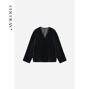 真皮草女CL8WT9520 美利奴绵羊毛皮毛一体短款 COCOLAN 黑松露