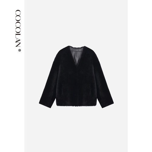 COCOLAN【黑松露】美利奴绵羊毛皮毛一体短款真皮草女CL8WT9520