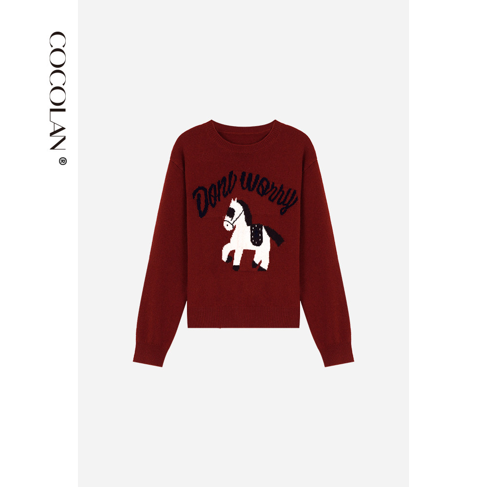 COCOLAN【马上暴富】100绵羊毛提花小马字母毛衣女CL8MY7091