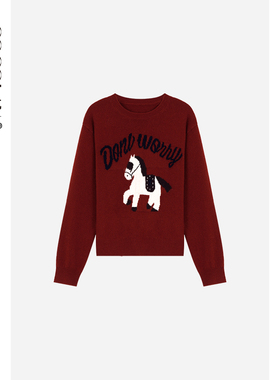 COCOLAN【马上暴富】100绵羊毛提花小马字母毛衣女CL8MY7091