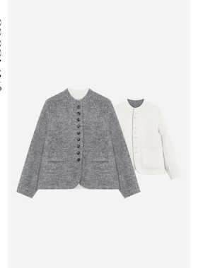 COCOLAN【空山时-灰色】桑蚕丝绵羊毛双面穿短款大衣CL8DY5105