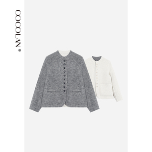 COCOLAN【空山时-灰色】桑蚕丝绵羊毛双面穿短款大衣CL8DY5105