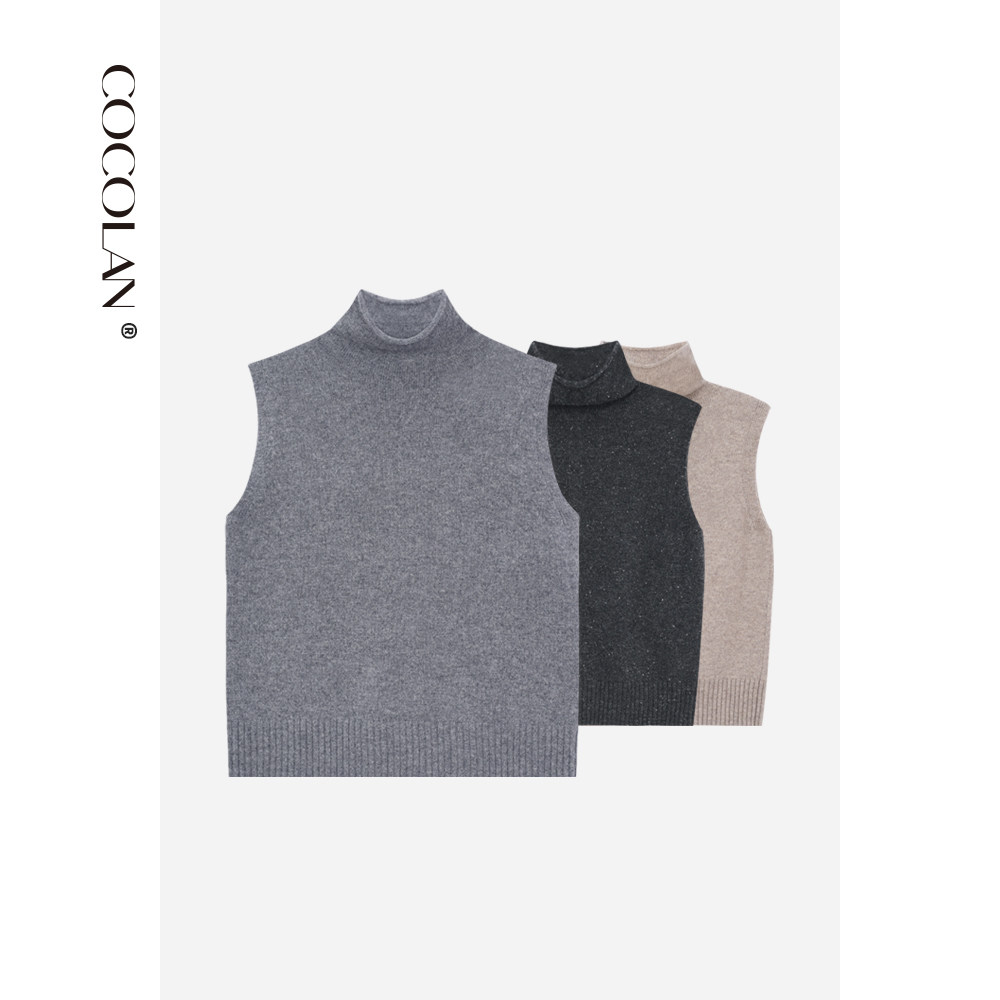 100绵羊毛高领针织背心毛衣背心