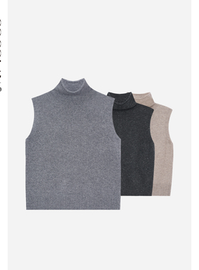 COCOLAN【月灰石】100绵羊毛高领针织背心毛衣背心女CL8BX1159