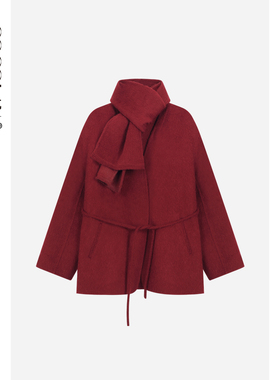 COCOLAN【曼珠沙华】澳洲羊毛红色围脖大衣CL8DY5056