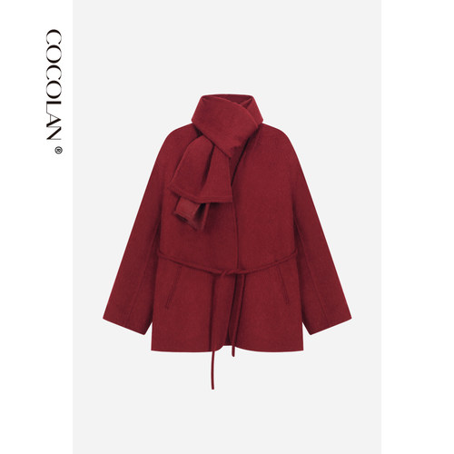 COCOLAN【曼珠沙华】澳洲羊毛红色围脖大衣CL8DY5056