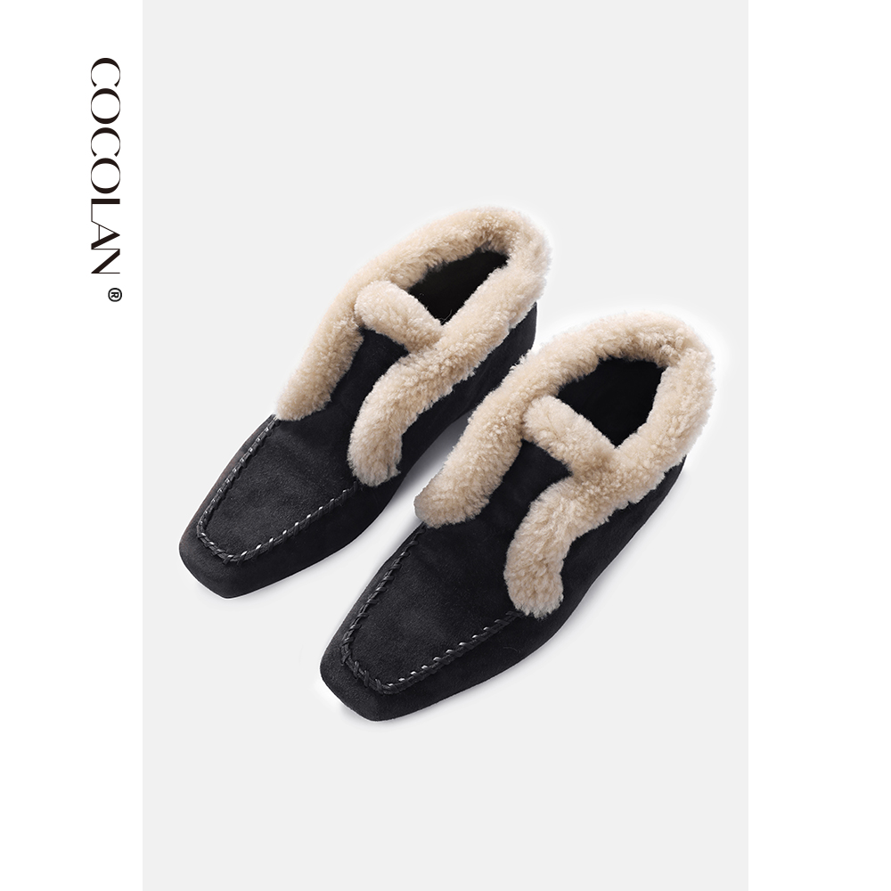 COCOLAN羊皮雪地靴棉鞋女方头鞋毛毛鞋CL8XZ8087