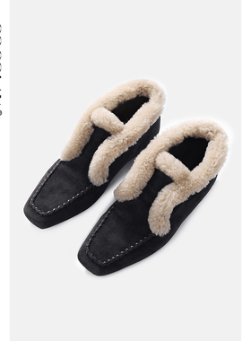 COCOLAN羊皮雪地靴棉鞋女方头鞋毛毛鞋CL8XZ8087