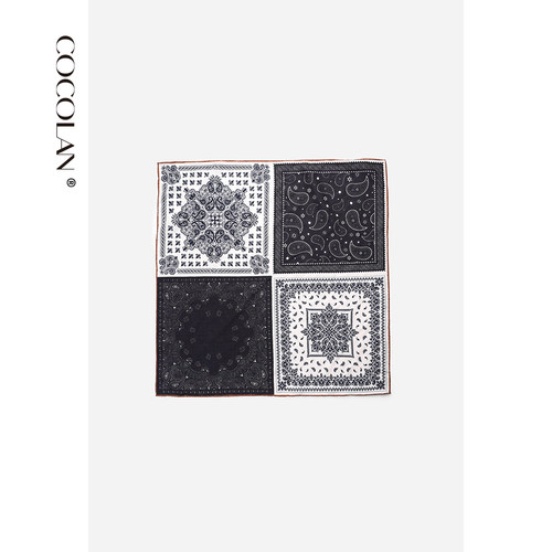 COCOLAN【四宫格-黑色】桑蚕丝澳洲羊毛丝巾CL6SJ0070