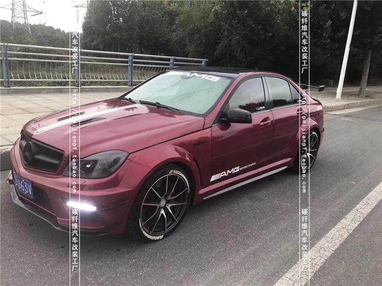 适用于奔驰C级C63 W204改装BS宽体前杠后杠轮眉大包围碳纤维尾翼