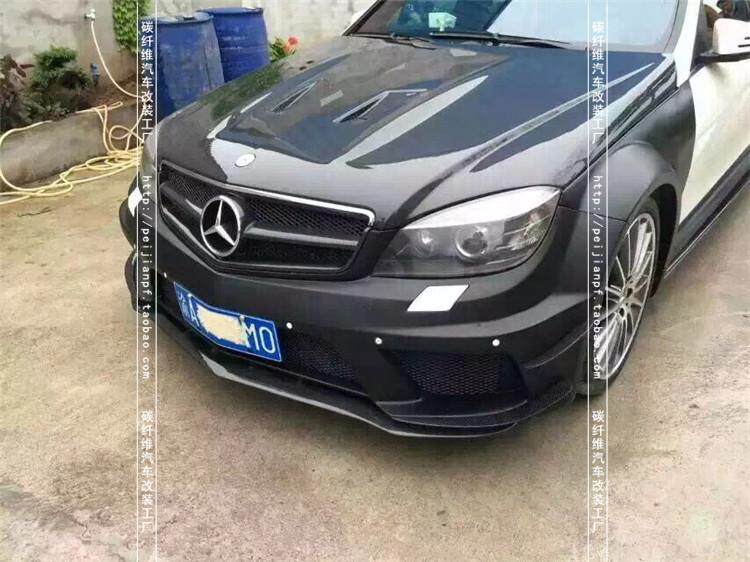 适用于老款奔驰c级w204 c63改装bs宽体大包围碳纤维机盖尾翼轮眉