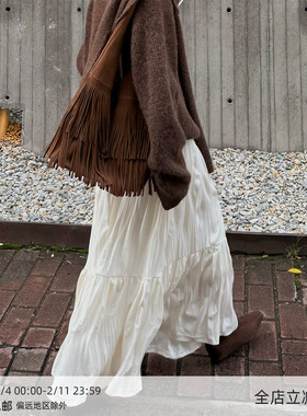 MUCCHIC/冬日白月光/加厚褶皱肌理半身裙长裙女秋冬2025新款裙子